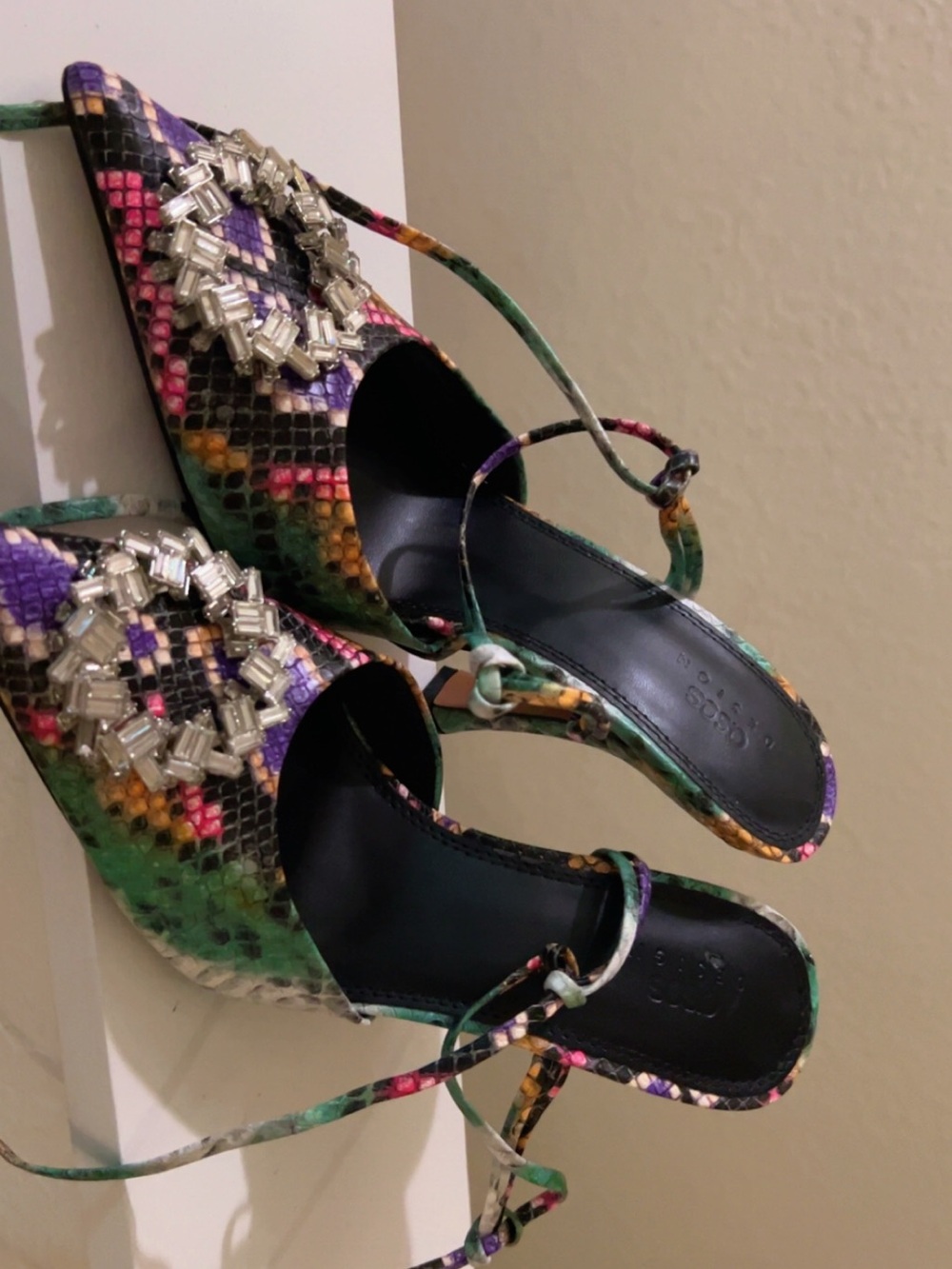 ASOS Multicolor Jeweled Snakeskin Slingback Heels